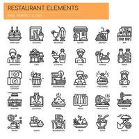 Elementos de restaurante, línea delgada y Pixel Perfect Icons vector