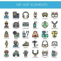 Elementos de Hip Hop, línea delgada y Pixel Perfect Icons vector