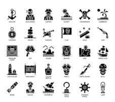 Elementos piratas, iconos de glifos vector