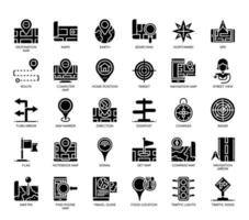 Iconos de glifo de mapa de navegación vector