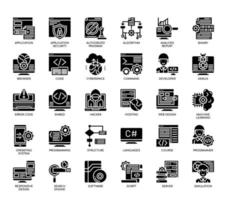 Programación, iconos de glifos vector