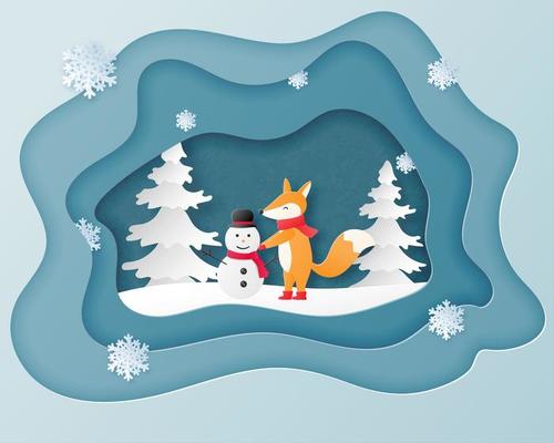 Christmas celebration greeting card in paper cut style 