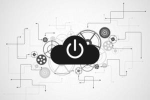 Black and white tech cloud with power button concept  vector