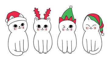 Cartoon cute Christmas cats and hat  vector