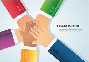 Teamwork people putting their hands together  vector