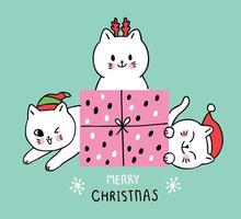 Dibujos animados lindos gatos navideños y regalo vector