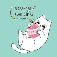 Christmas cat playing ball Ornaments vector