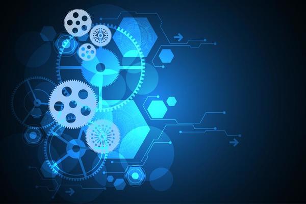 Abstract overlapping tech gear collage concept 