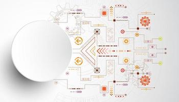 3d tech circle with orange and red circuit lines vector