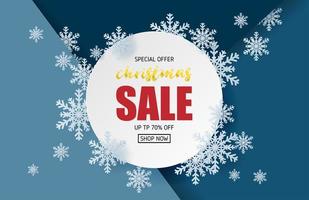 Christmas sale banner design in paper cut style vector