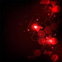 Fondo rojo brillante tecnología hexagonal vector