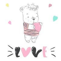 cute little bear holding heart vector