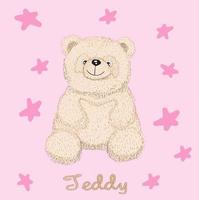 cute little teddy bear surrounded by stars vector