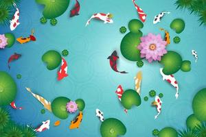 Top view of clean water lake with koi fishes vector