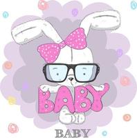 cute baby rabbit wearing glasses and a bow vector