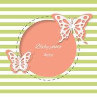 Cute round frame with paper cut butterflies. vector