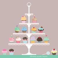 Cupcakes on stand. Birthday design.