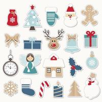 Christmas and new year festive stickers set. vector