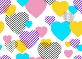 Seamless pattern of colorful dots and geometric hearts vector