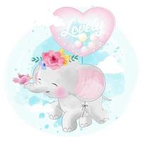 Cute little elephant flying with balloon vector