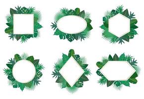 Collection of exotic tropical leaves frame set vector