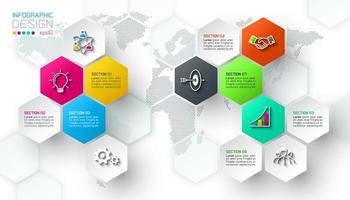 Las etiquetas netas hexagonales de negocios forman la barra de infografía. vector