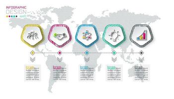 Pentagons label infographic with 5 steps. vector