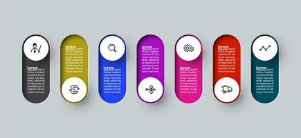 Vector Infographic 3d long circle label, infographic with number 7 options processes.