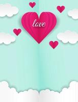 Happy Valentines design with love text and hearts flying in clouds