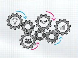 Marketing mechanism design with connected gears and icons vector