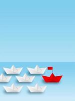 Red paper boat leading white paper boats to goa. vector