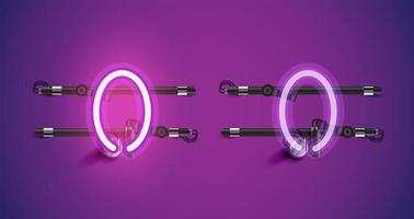 Realistic glowing purple neon charcter on and off vector