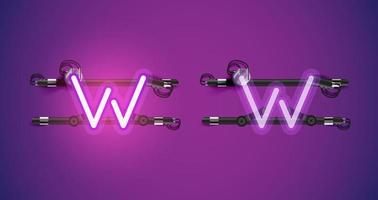 Realistic glowing purple neon charcter on and off vector