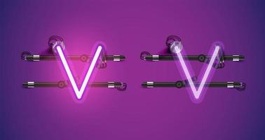 Realistic glowing purple neon charcter on and off vector