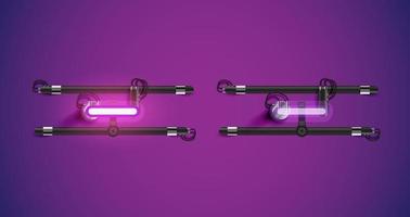 Realistic glowing purple neon charcter on and off vector