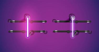 Realistic glowing purple neon charcter on and off vector