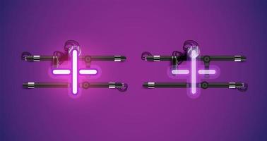 Realistic glowing purple neon charcter on and off vector