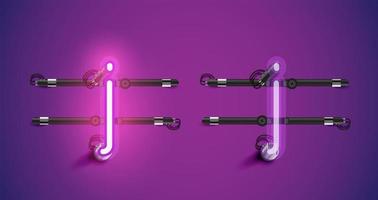 Realistic glowing purple neon charcter on and off vector