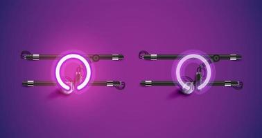 Realistic glowing purple neon charcter on and off vector