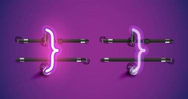 Realistic glowing purple neon charcter on and off vector