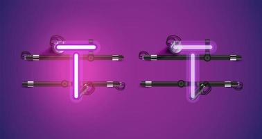 Realistic glowing purple neon charcter on and off vector