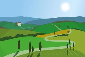 Landscape with mountains and hills. Tuscany, outdoor recreation background. vector