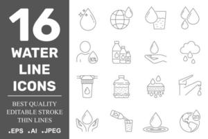 Icon Set of water in thin line style.  vector