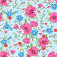 Red poppies and daisies seamless pattern vector