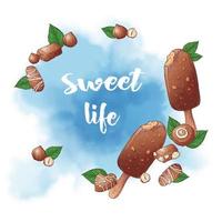 Ice cream  nuts chocolate logo background  vector