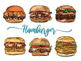 Conjunto dibujado a mano hamburguesa vector