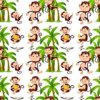 Seamless monkeys and coconut trees vector