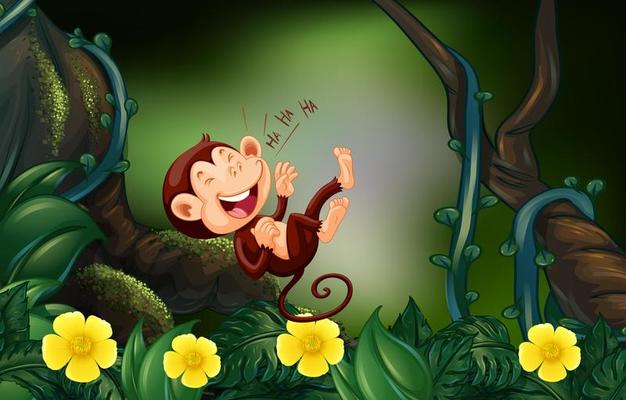 Happy monkey in the deep forest