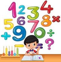 Boy counting numbers on the desk vector