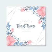 Blue Pink Watercolor Floral Flowers Frame Background